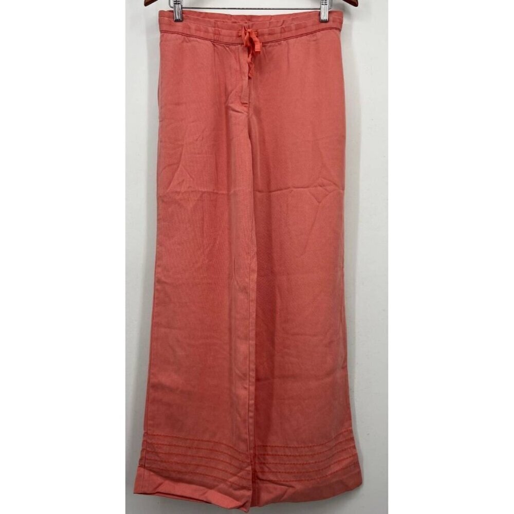 J. Jill Coral Pink Pants Wide Straight Leg Elastic Tie Waist Flowy Size 6 NEW